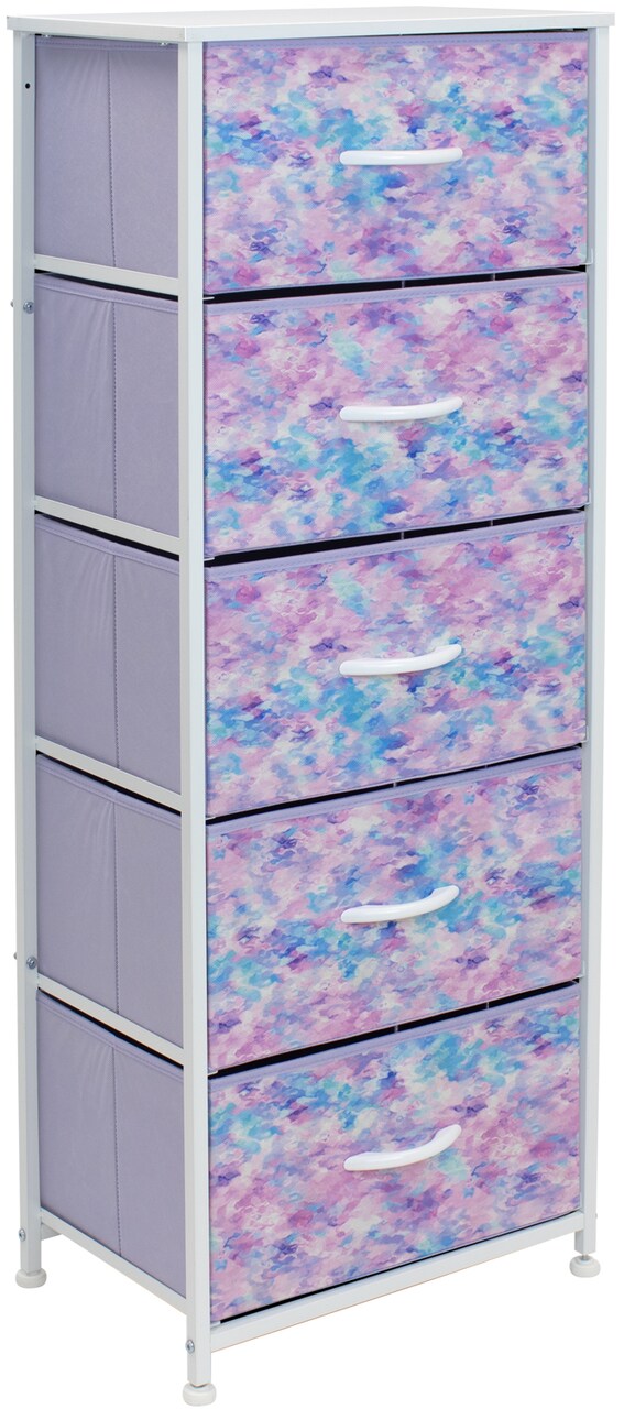 Sorbus Narrow 5 Drawers Nightstand with Steel Frame, Wood Top, Easy Pull Fabric Bins for Home, Bedroom, Office & Dorm